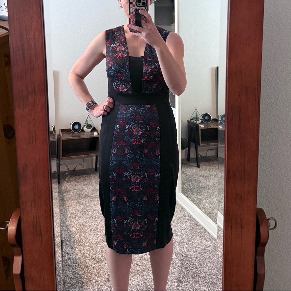 RACHEL Rachel Roy Black and Blue Floral Midi Dress (NWOT)